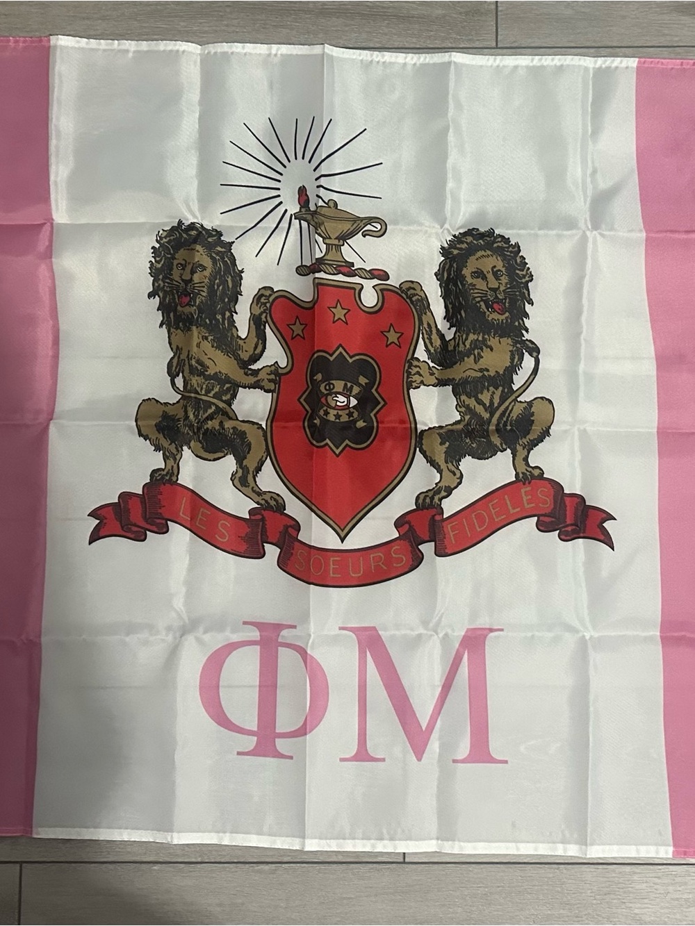 Pink and White Phi Mu Flag